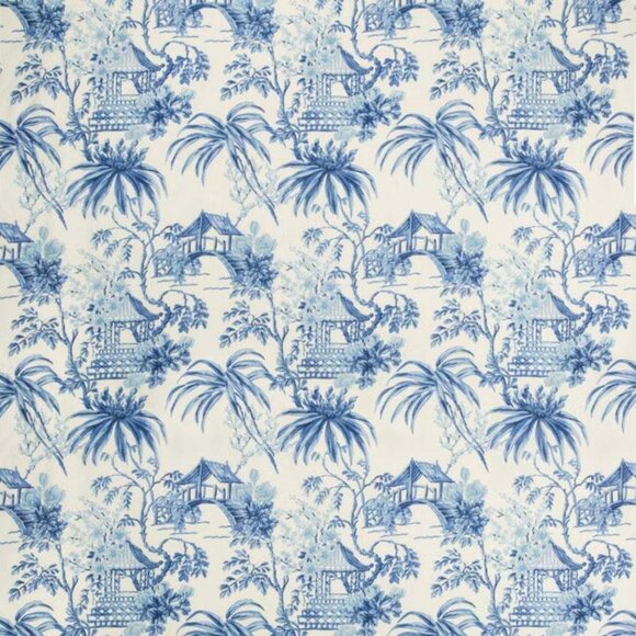Brunschwig & Fils Tongli Porcelain Blue Summer Palace Chinoiserie Fabric 54x54 - Picture 4 of 8